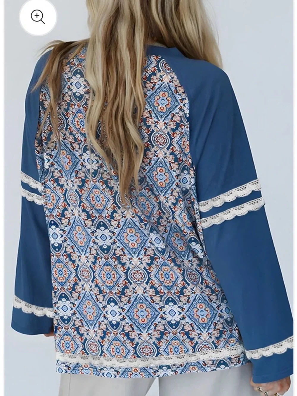 Blue paisley Patterned Boho Long Sleeve Top by POL - Picture 2 of 11